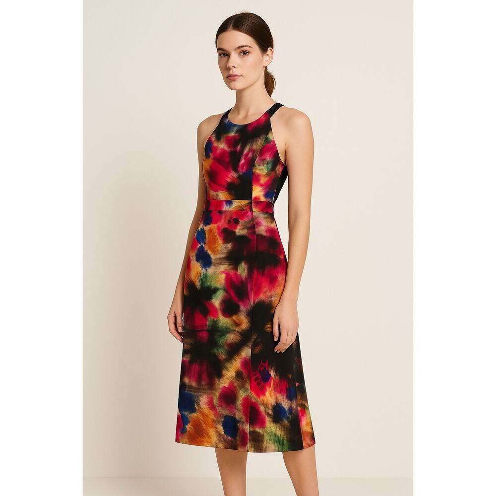 Milly Multicolor Print Dress Size 6 Watercolor Sleeveless Midi Made in USA
